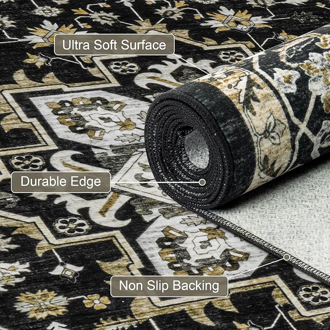 8x10 Area Rugs for Living Room: Washable Rug Soft Vintage Boho Medallion Carpet - Image 7