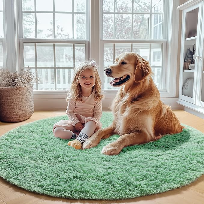 ONASAR Sage Green Round Area Rugs 5ft, Fluffy Soft Bedroom Circle Rug - Image 8