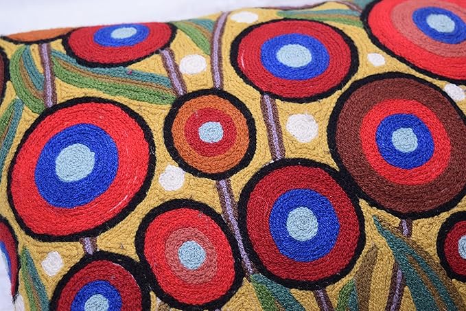 Lumbar Yellow Poppy Floral Pillow Cover Red Poppies Flower Pillows Farmhouse Chair Cushion Floral Poppy Hand Embroidered Size 14x20