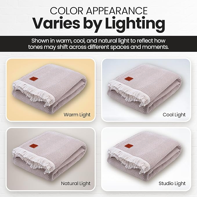 Gold Case Throw Blanket for Bed – 100% Recycled Turkish Cotton Bed Blanket – Decorative Throw Cotton Blankets for Living Room & Bedroom – Woven Twin Blankets - 71x90 - Elegant Beige