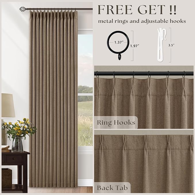 Latte 105 Inch Linen 100% Light Blocking Curtains Drapes 2 Panels Set | Pinch - Image 5
