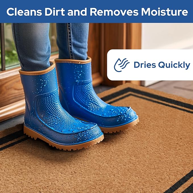 Barnyard Designs Natural Coco Coir Heavy Duty Backing Doormat - Large Cute Non-Slip Front Door Welcome Mat for Outside Entrance or Porch Entry, Brown (24x36, Border)