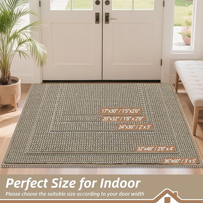 BEQHAUSE Dirt Trapper Door Mat 20" x 32", Non-Slip Washable, Light Beige | - Image 2