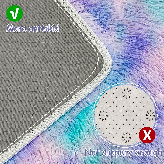 Tie-Dye Purple Rainbow Rug for Living Room 5x8ft Fluffy Modern Shag Area Rug - Image 4