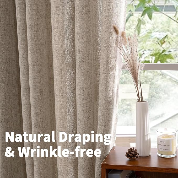 YoungsTex Oatmeal Linen Curtains 45 Inch Length, Burlap Semi Sheer Drapes - Image 5