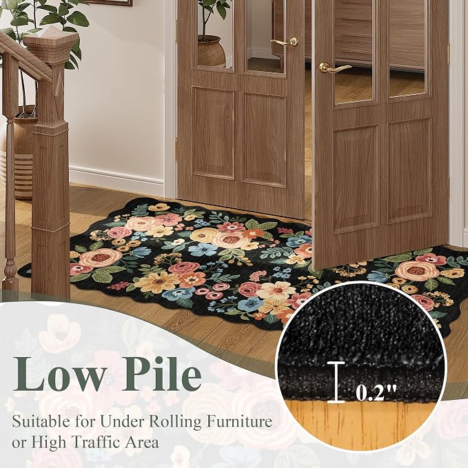 DUKINO 2x8 Washable Runner Rug, Floral Non Slip Kitchen Runner Rug, Soft Throw - Image 8