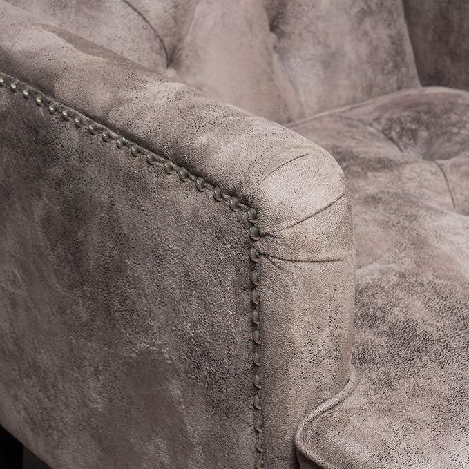 Christopher Knight Home GDFStudio Medford Brown Tufted Club Chair, Fabric Accent Chair with Studded Nailhead Accents