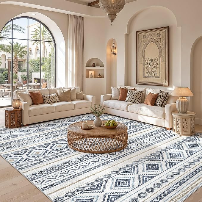 cotiled Boho 9x12 Area Rug for Living Room: Large Moroccan Washable Rug | Solve - Image 5