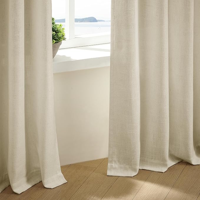 Extra Wide Pinch Pleat 100 x 96 Inch Linen Semi Sheer Curtains 1 Panel | - Image 5