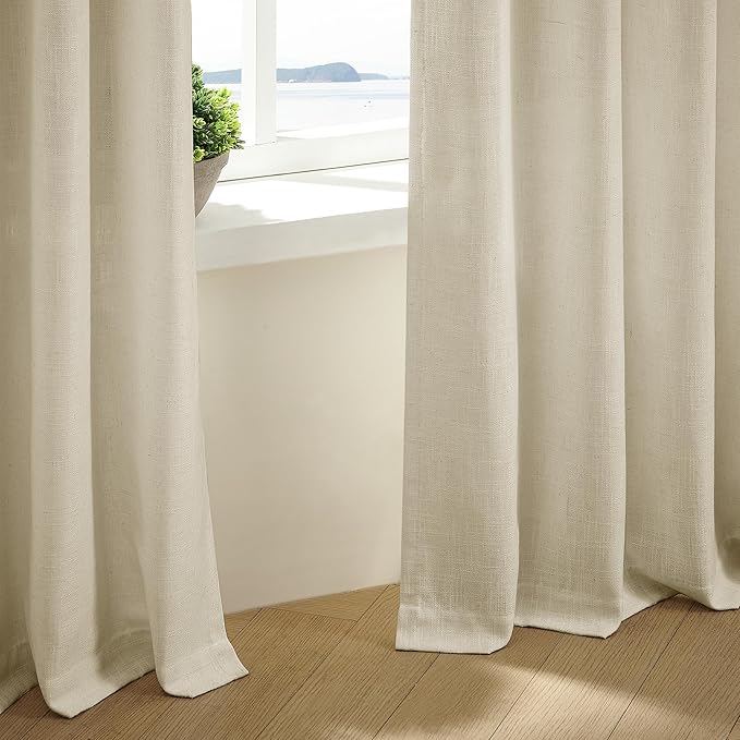 Beige Linen Curtains 96 Inches Long Pinch Pleated 2 Panels Set | Memory - Image 9