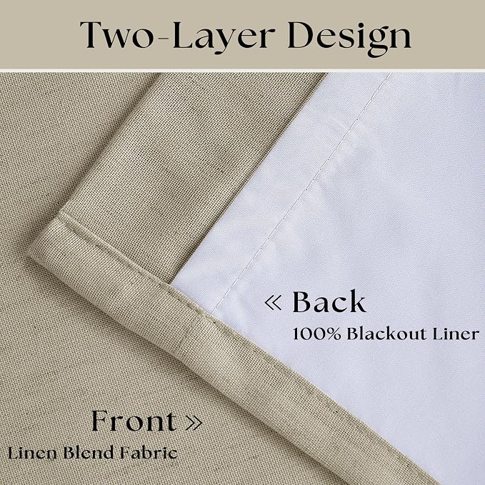 Burlywood Birch Blackout Pleated Linen Curtains 108 Inches Long 2 Panels | - Image 4