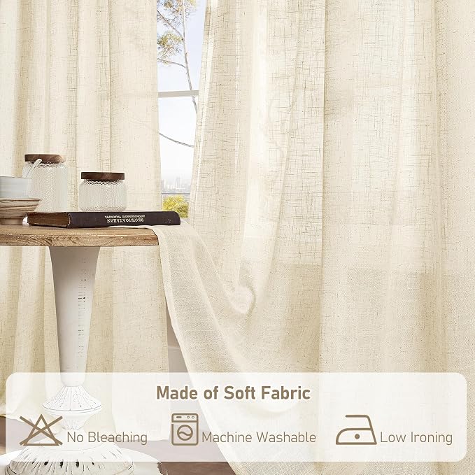 Linen Semi Sheer Curtains 96 inches Long 2 Panels Set, Floor to Ceiling Curtains - Image 8