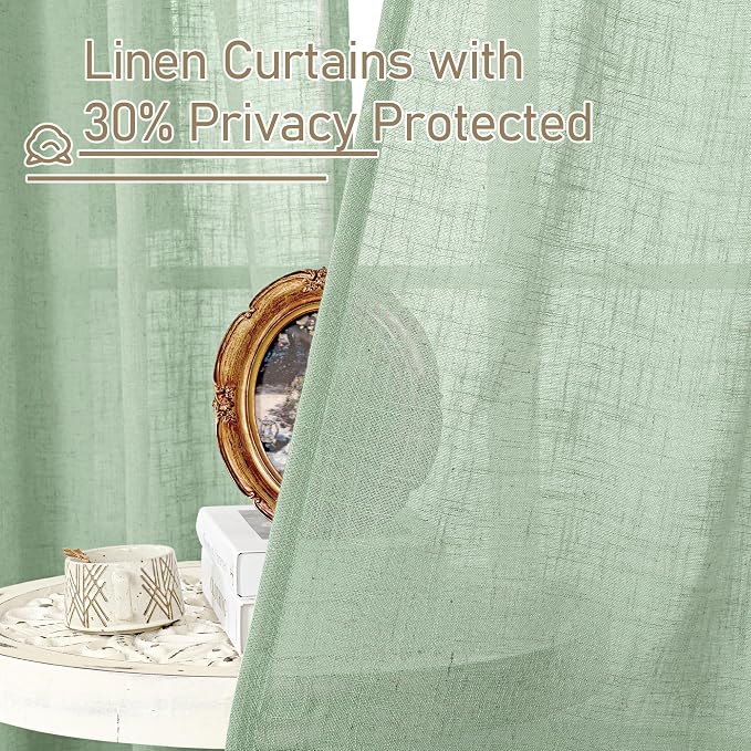 Fresh Green Linen Sheer Curtains 45 inch - Image 6
