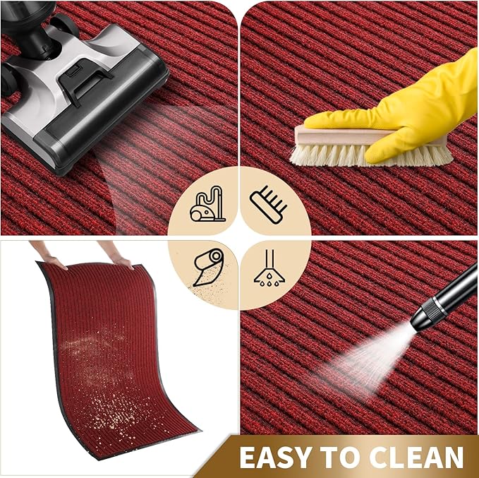 Yimobra Front Door Mat Outdoor Indoor Entrance, 100% Waterproof All-Season All Weather Doormat, Welcome Matt Outside Entry, Non Slip, Low Profile, Heavy Duty Patio Porch Floor Mats,47 x 24,Black Red