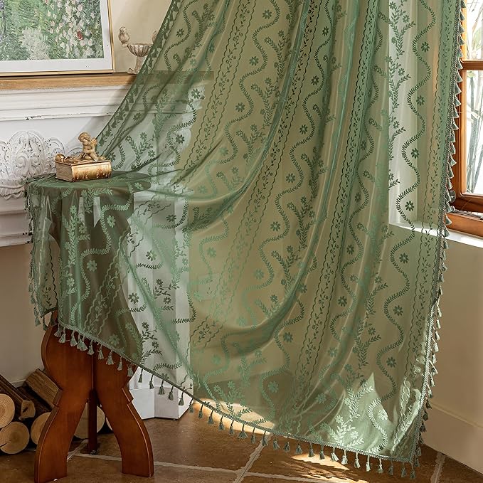 WAZZIO Boho Lace Curtains 2 Panels 84 Inches -Vintage Victorian Sheer Panel - Image 5