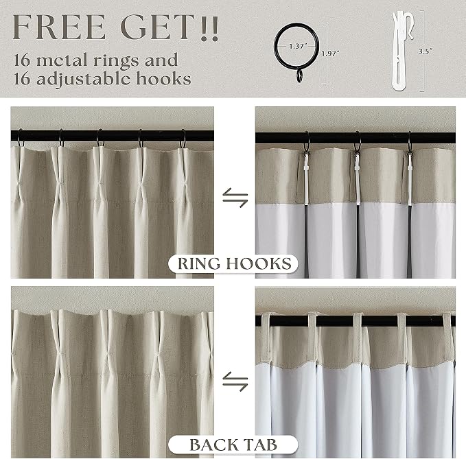 Oatmeal Blackout Pinch Pleat Linen Curtains 105 Inches Long - Image 5