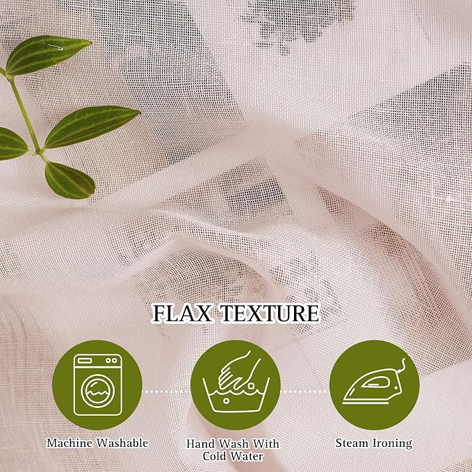 NICETOWN Semi Sheer Rich Linen Curtains Flax Texture, Grommet Vertical Thick - Image 4