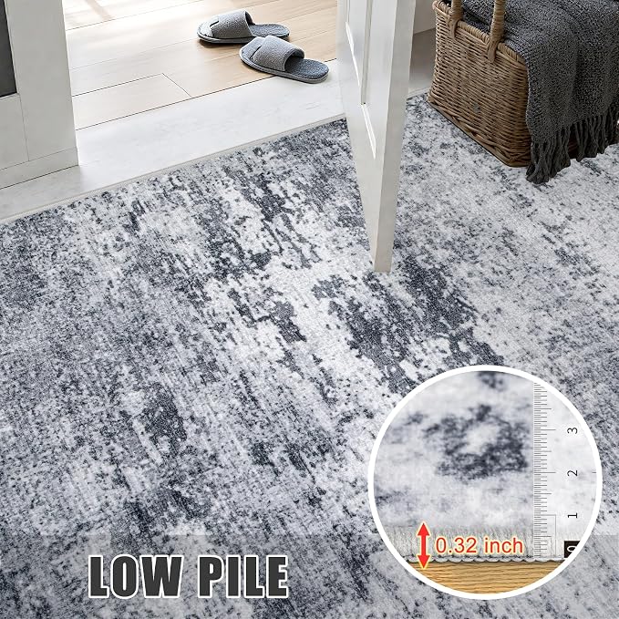 Area Rug Living Room: 6x6 Modern Washable Indoor Soft Carpet Grey | - Image 7