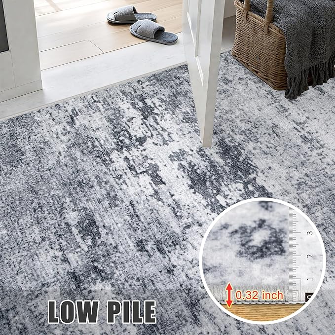 Round Area Rug Living Room: 8 ft Modern Washable Carpet Grey | - Image 7