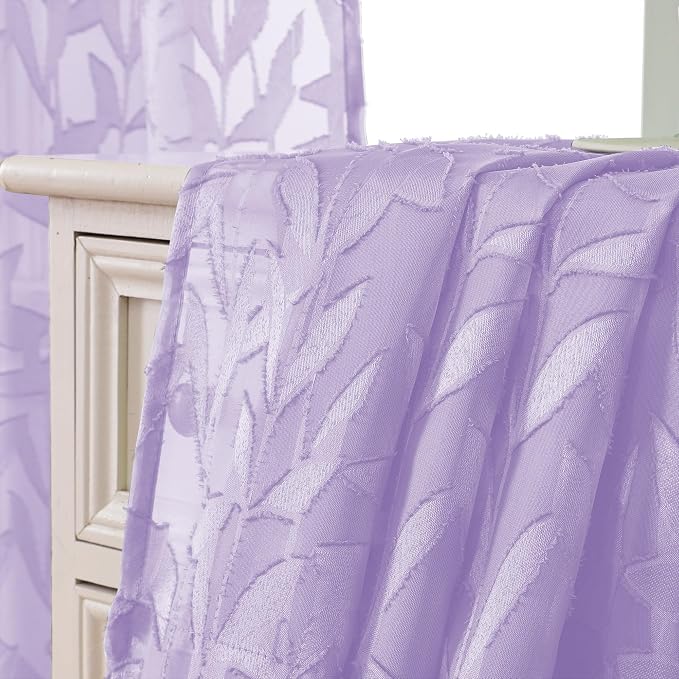 Lecloud Leia Light Purple Sheer Kitchen Curtains 24 Inch Length 2 Panels - Image 5