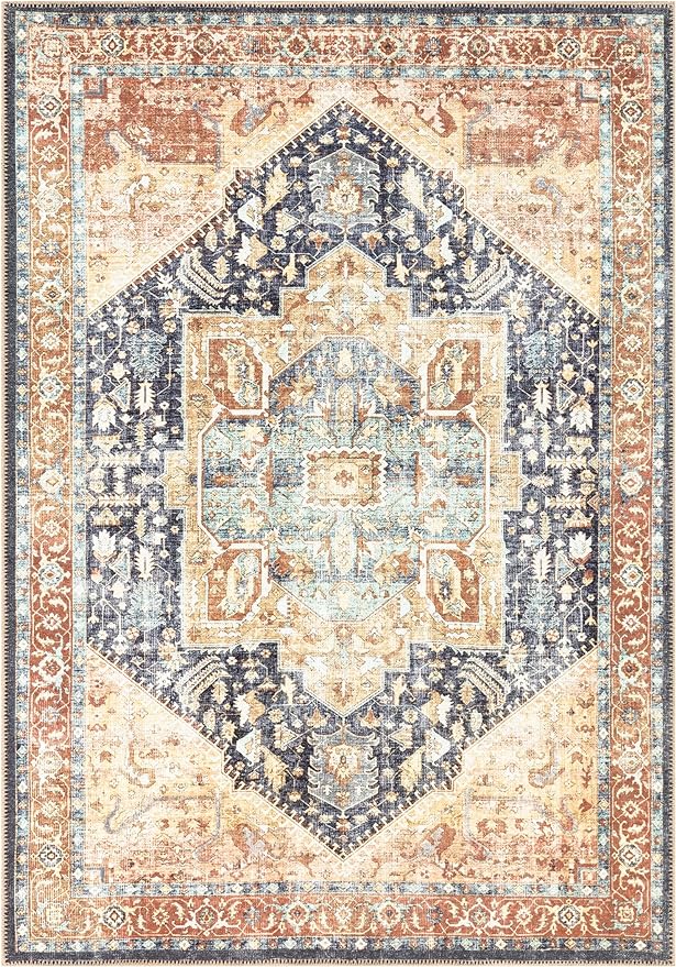 Keen Home Design 5x7 Rug - Machine Washable Area Rug with Non-Slip Backing, Ideal for Living Room, Dining Room, Bedroom - Vintage, Easy Clean, Durable, Low Pile Rug - (5' x 7')