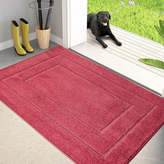 PURRUGS Dirt Trapping Door Mat 32" x 47", Non-Slip/Skid Machine Washable Entryway Rug, Dog Doormat, Super Absorbent Welcome Mat for Muddy Wet Shoes and Paws, Burgundy Red