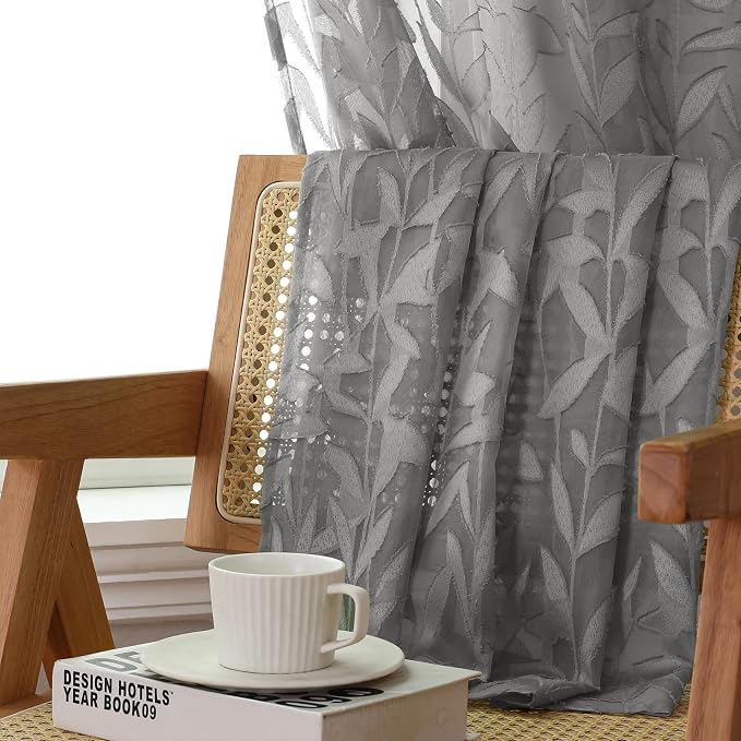 Lecloud Leia Charcoal Grey Sheer Curtains 108 Inches Long 2 Panels, Airy - Image 5