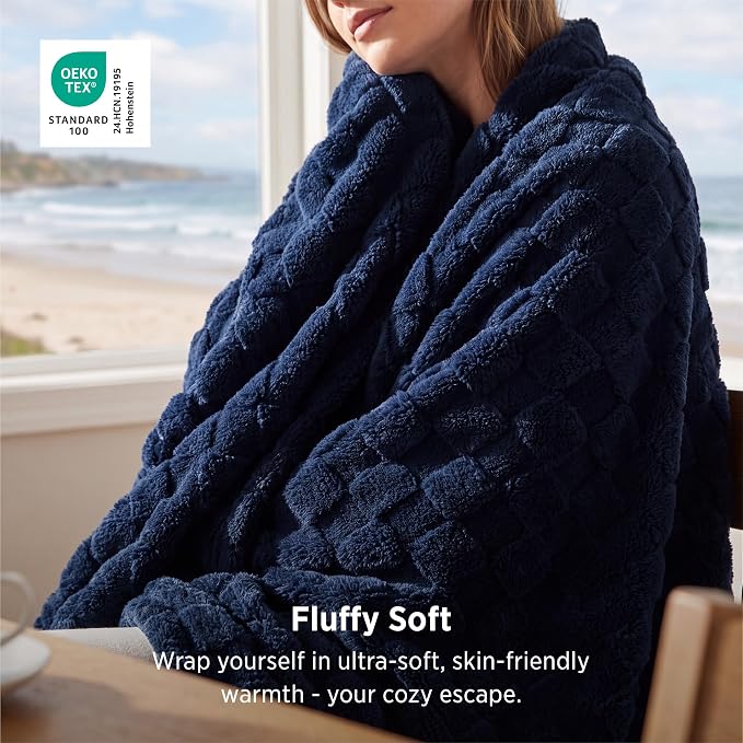 Bedsure GentleSoft Navy Blue Throw Blanket - Image 2