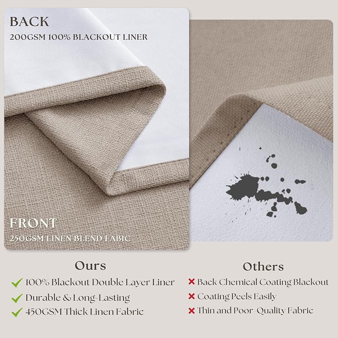 Burlywood Greige Pinch Pleated 100% Blackout Linen Curtains 86 Inch Length | - Image 6