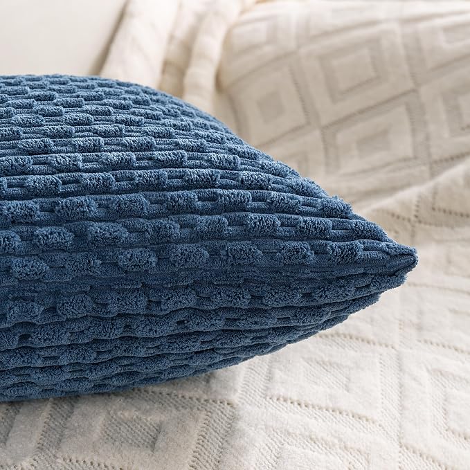 Set of 4 Blue Decorative Throw Pillow Covers 12x20 Inch Corduroy Pillow Covers - Image 7