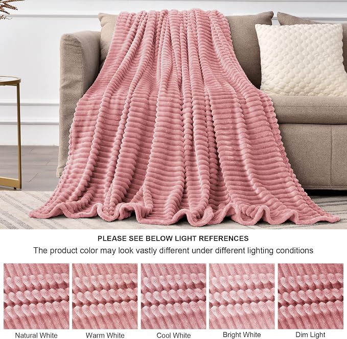 BEDELITE 3D Ribbed Jacquard Pink Fleece Twin Blanket - Image 6