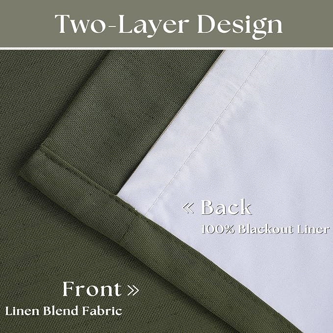 Olive Green Pleated 100% Blackout Linen Curtains 84 Inch Length | Room Darkening - Image 4