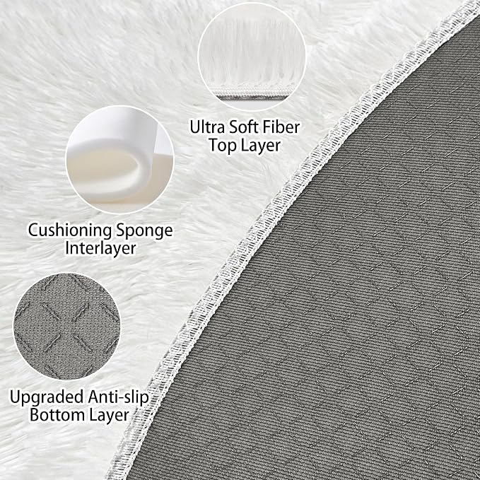 4x4 ft Tie Dye White Round Rug for Bedroom Room Fluffy Circle Rug Furry Carpet - Image 4
