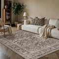 5x7 Coffee Brown Vintage Floral Washable Area Rug by HUGEAR