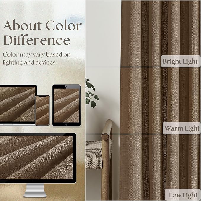 92 Inch Memory Shaped Light Filtering Linen Pleat Brown Window Curtains | Dutch - Image 5