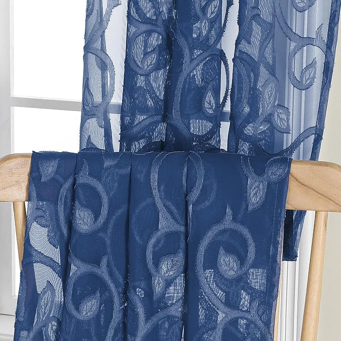 Furman Blue Sheer Curtains Tiers 36 inch Length, Light Filtering Soft Airy - Image 6