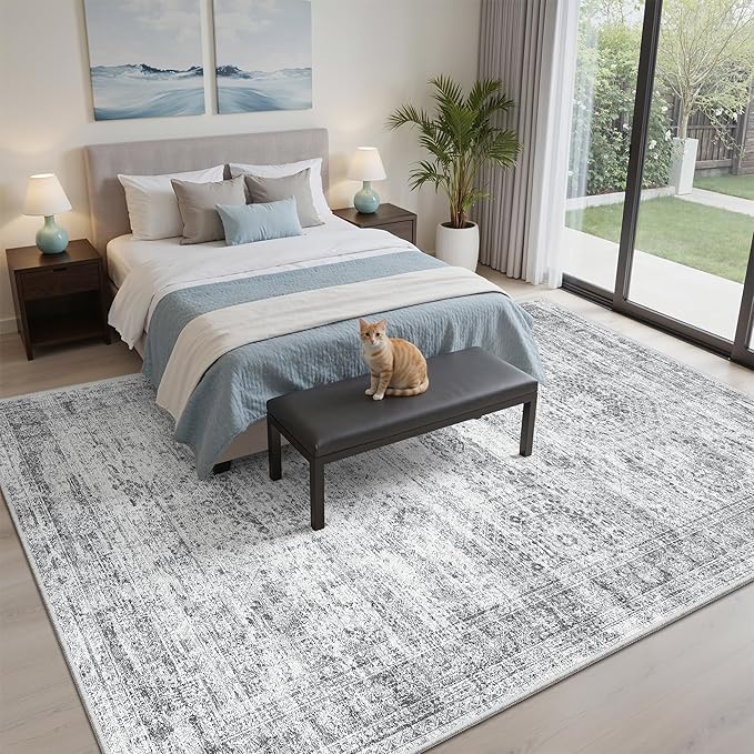 Soalmost 5x8 Area Rugs Grey Low Pile Indoor Washable Trendy Faded Style Rugs - Image 2