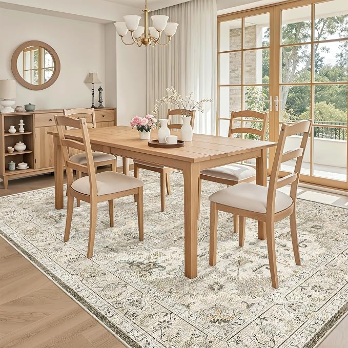 Madane 5x7 Area Rugs for Living Room, Non-Slip Washable Rug, Ivory/Brown | - Image 4