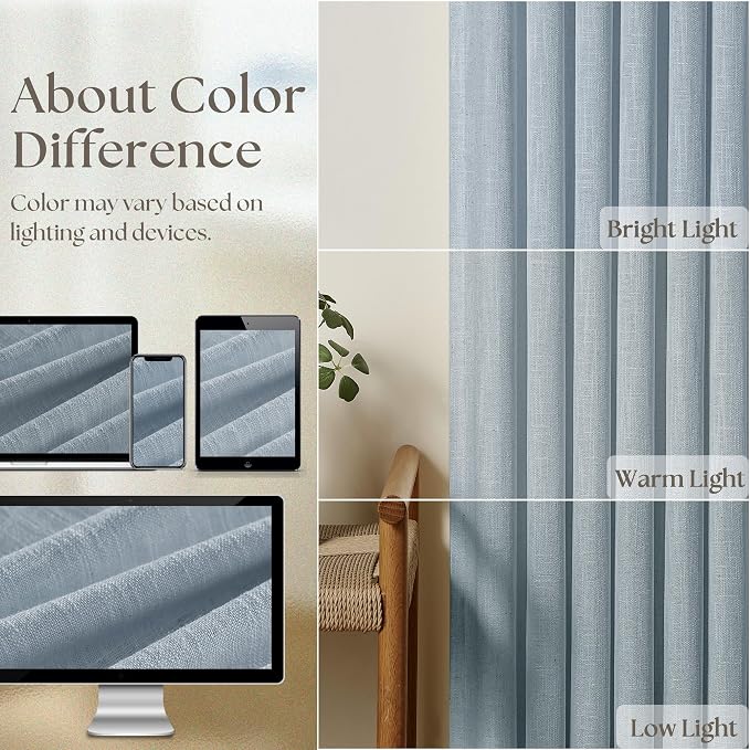 Dusty Blue 80 Inch Pinch Pleated Linen Curtains 2 Panels Set | Light Filtering - Image 4