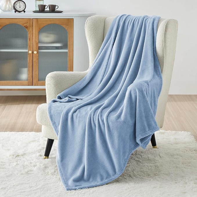Bedsure GentleSoft Fleece Blankets Twin Size Light Blue - Image 2