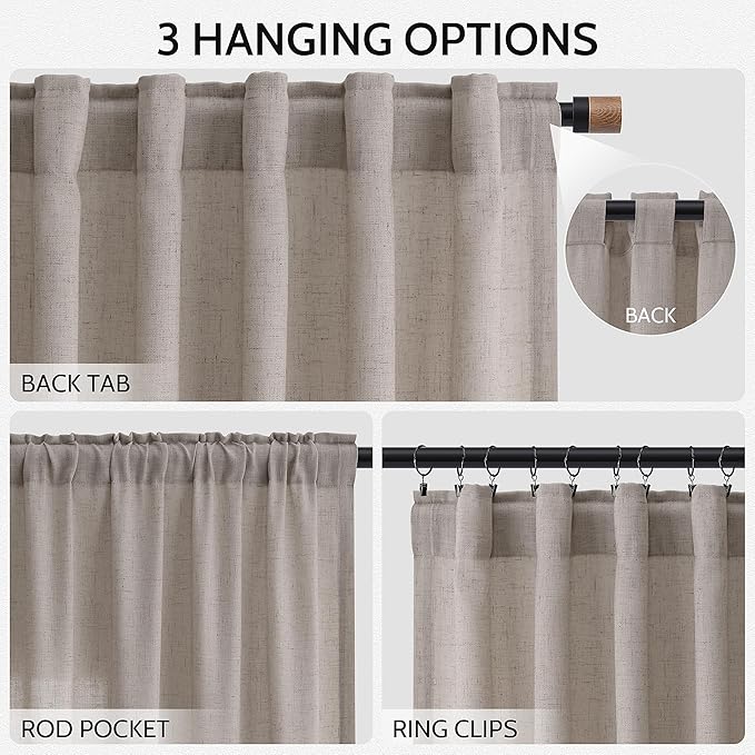 Stone Beige Linen Curtains 84 Inches Long - Image 2
