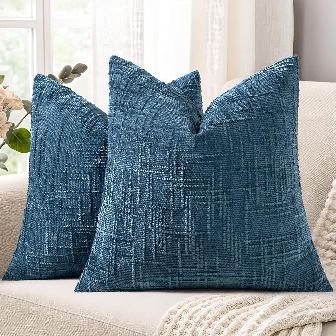 decorUhome Navy Blue Chenille Euro Sham Throw Pillow Covers 26x26 Set of 2 by decorUhome