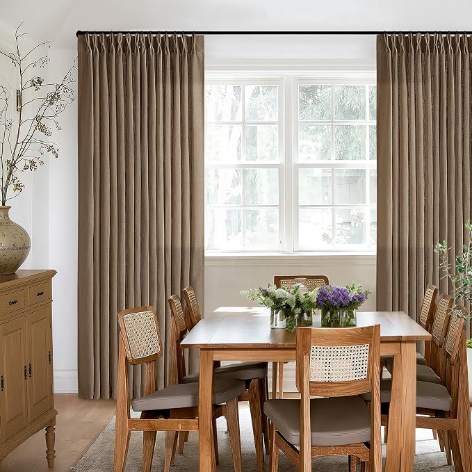 Semi Sheer 126 Inch Memory Shaped Pinch Pleat Linen Curtains Dutch Cocoa | - Image 7