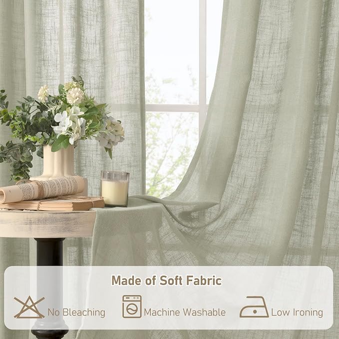 Semi Sheer Linen Curtains 36 Inch Length 2 Panels - Image 8