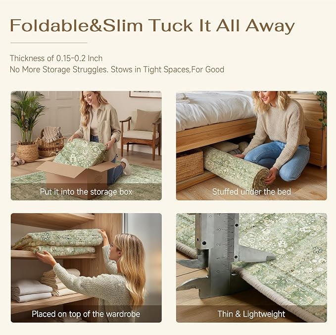 2x6 Light Green Vintage Floral Washable Runner Rug - Image 6