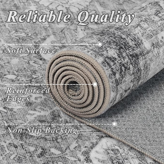 Schweek Grey 6x9 Area Rug Non-Slip Washable Vintage Rugs - Image 5