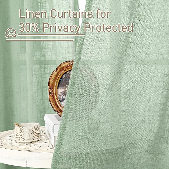 Fresh Green Linen Curtains for Living Room Bedroom 2 Panels | 84 inch Length - Image 5