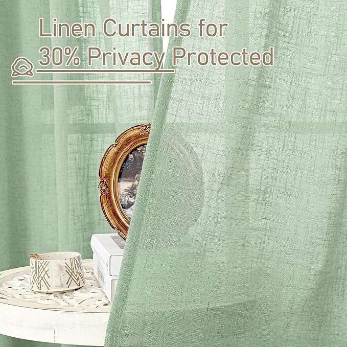 40 Inch Length Linen Curtains for Small Windows Over Silk 2 Panels | Semi Sheer - Image 5