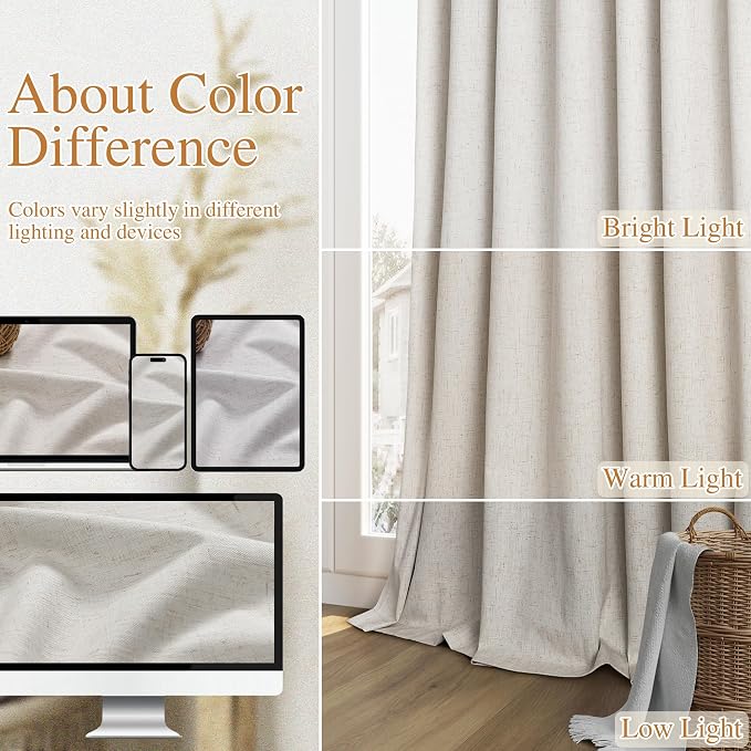 Light Beige Extra Long 100% Blackout Curtains 120 Inch Length 2 Panels Set - Image 7