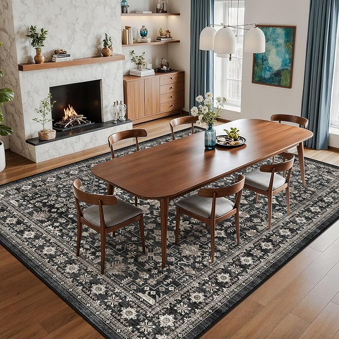 Grey Area Rug 5x7 for Living Room Bedroom | Low Pile; Non Slip;Machine - Image 4